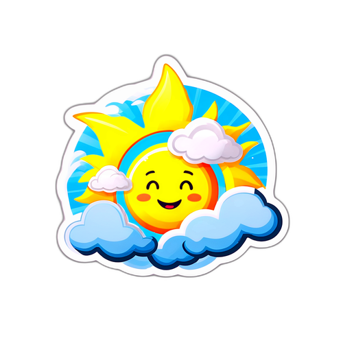 Sticker van een weer-app met een stralende zon