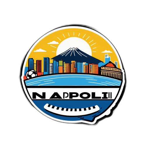 Sticker cu orizontul orașului Napoli și mingea de fotbal