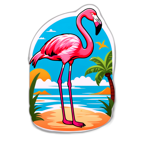 リラックスしたフラミンゴのイラスト（ハワイテーマ）