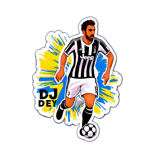 Ilustrace hráče Juventusu driblujícího kolem obránců