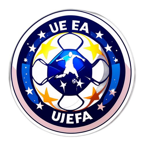 Ünnepi UEFA logó csillagokkal és focikkal díszítve, világító hatással