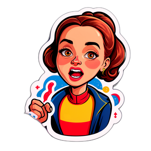 Дизайнерська наклейка з Оленою Кравець у комічній ситуації