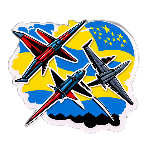 nalepka z samolotami i flagą Ukrainy