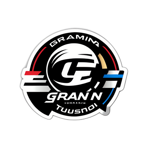 Diseño de un sticker con el logo de Gran Turismo en un fondo de circuito de carreras