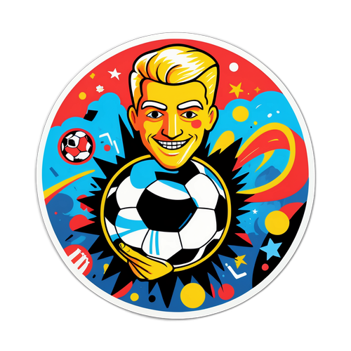 Autocolant surrealist cu fotbal și cultură pop