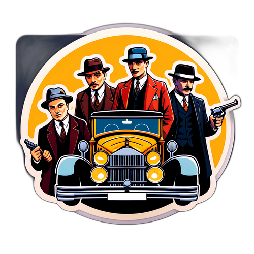 Vintageowy sticker z gangsterami lat 20-tych