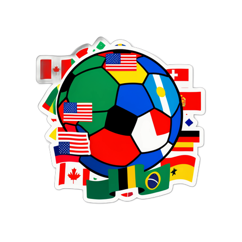 Symbolische Darstellung der Weltmeisterschaftsqualifikation mit Fußballsymbolen und Nationalflaggen