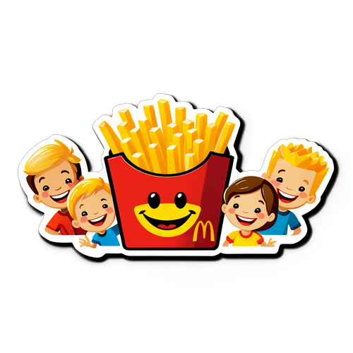 Fröhliche Kinder mit Pommes und McDonald's