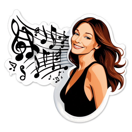 Sticker Élégant de Carla Bruni avec des Notes Musicales