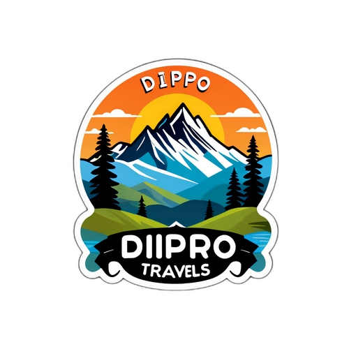 Стильний емблема з гірським пейзажем і написом 'Dnipro travels'