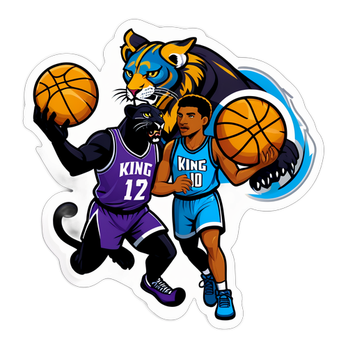 Illustration of a King and a Panther Playing Basketball