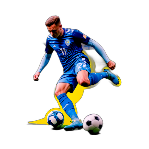 Футболіст Мудрик під час удару по воротах