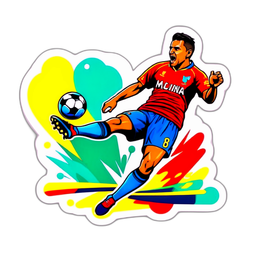 Design di un adesivo di Molina che segna un goal
