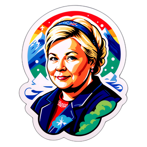 Portrett av Erna Solberg med norske kulturelementer