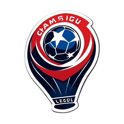 Thiết kế nhãn dán với logo Champions League và bóng bay