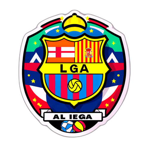 Яскравий дизайн наклейки Ла Ліги з футбольними елементами