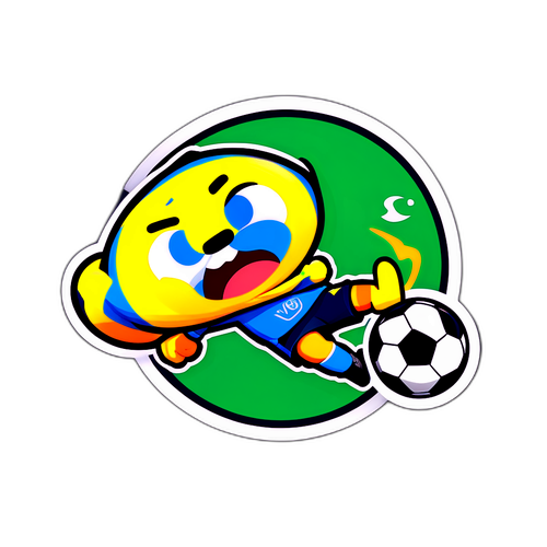 फुटबॉल खेलने वाले प्यारे कार्टून पात्रों वाला स्टीकर