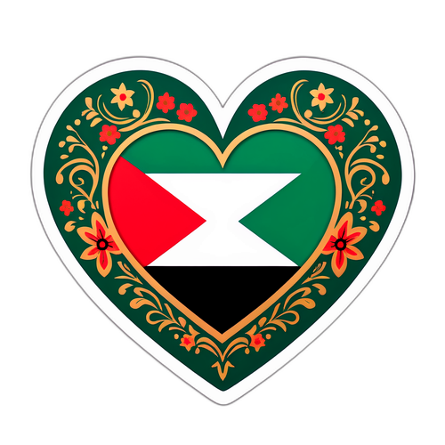 Autocollant du drapeau de Gaza stylisé en cœur