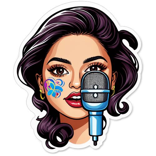 Stiker Wajah Selana Gomez dengan Elemen Muzik