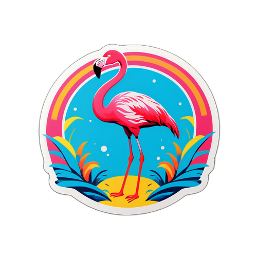 สติ๊กเกอร์ที่มีภาพโลโก้ฟลามิงโกพร้อมกรอบสีสันสดใส