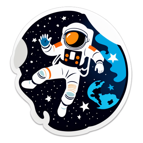 月球上跳跃的宇航员贴纸