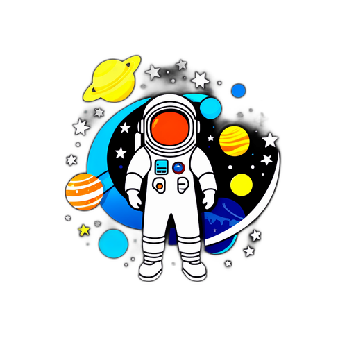 Astronaute stylisé avec étoiles et planètes