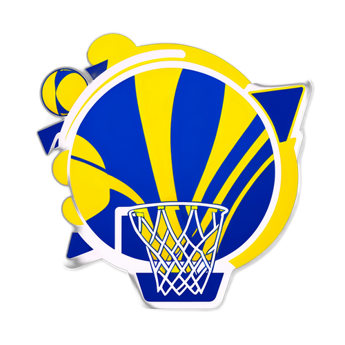 אילוסטרציה פאנקית של סל כדורסל עם כדור עובר דרכו