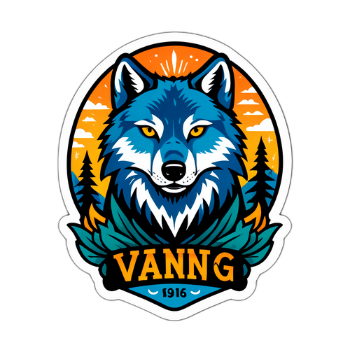 Symbolický nálepka s vlkem a nápisem 'VANG'