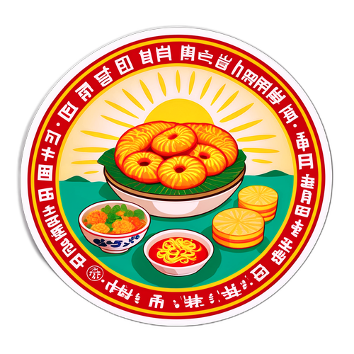 Sticker truyền thống hình bánh chưng và chữ "Tết Festival"