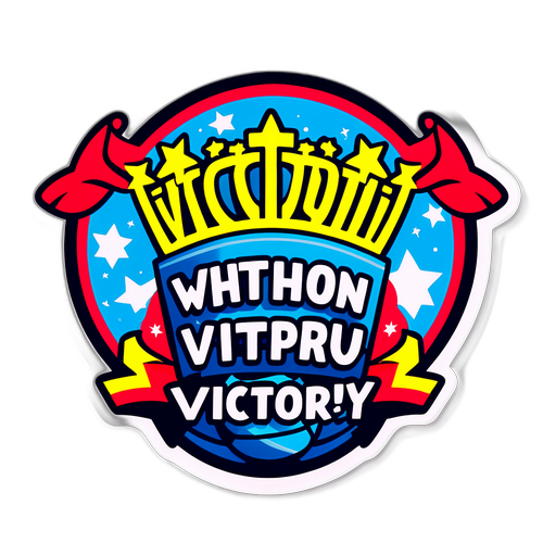 Яскравий наліпка з написом 'З ентузіазмом до перемоги!' на радісній футбольній сцені