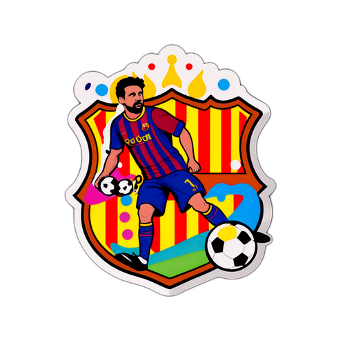 Ένα πολύχρωμο σχέδιο με θέμα την Καταλονία και ποδοσφαιρικά στοιχεία