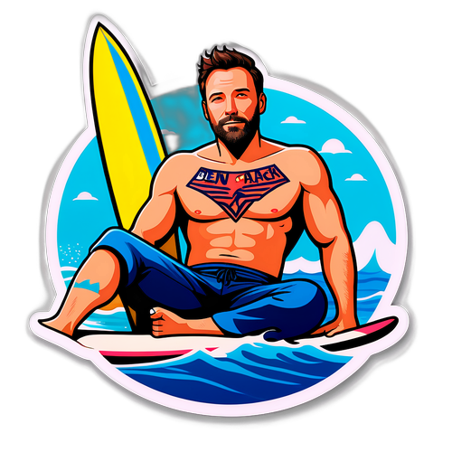 Wesoła naklejka z relaksującym Benem Affleckiem na plaży