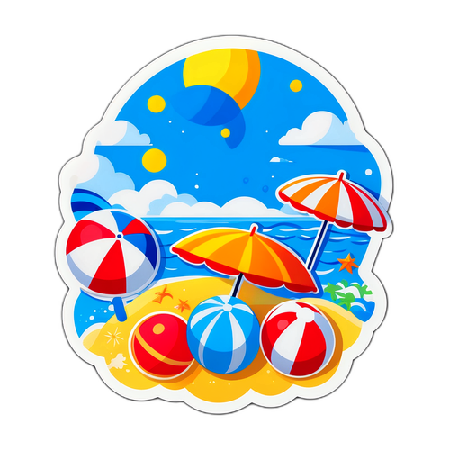 Stiker Pemandangan Pantai Ceria