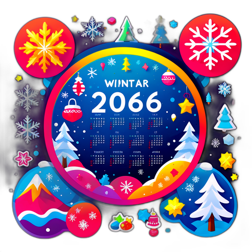 Яркий календарь 2026 года с элементами зимних праздников