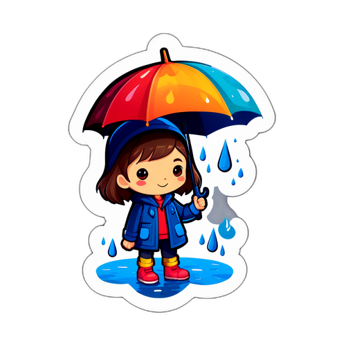 비 오는 날 우산을 든 캐릭터 스티커