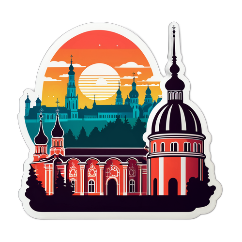 Архітектурні пам'ятки Брянська на фоні заходу сонця