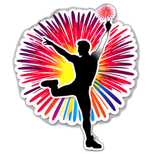 Silhouet van Een Manlijke Kunstrijder met Vuurwerk Achtergrond