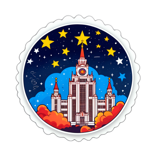 Наклейка с логотипом Московского государственного университета на фоне звездного неба
