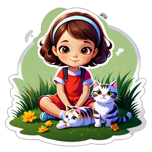 Girl with Cats Sticker