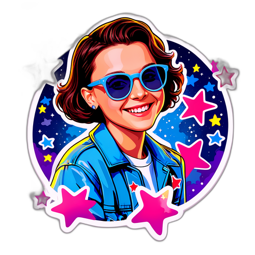 Autocollant coloré de Millie Bobby Brown avec des lunettes de soleil