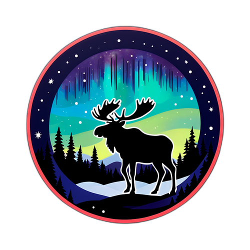 Whimsical Northern Lights Moose Sticker