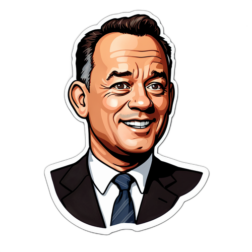 Uśmiechnięty Tom Hanks w stylu kreskówkowym
