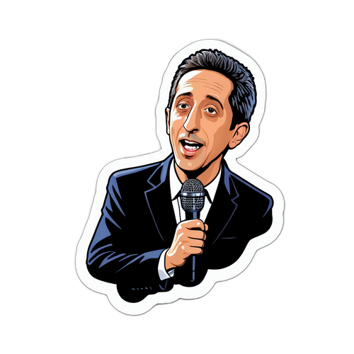 Illustratieve sticker van Gad Elmaleh op het podium