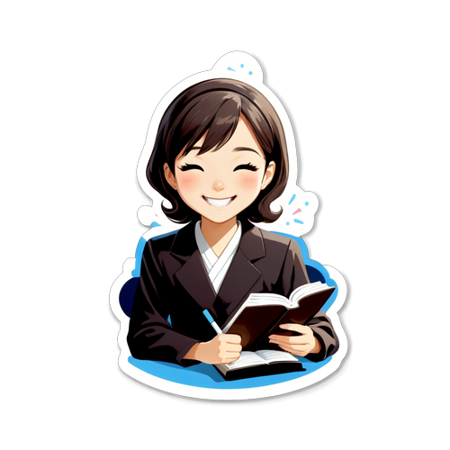 法学書を読んでいる笑顔の真由美山口のシンプルでスタイリッシュなデザイン