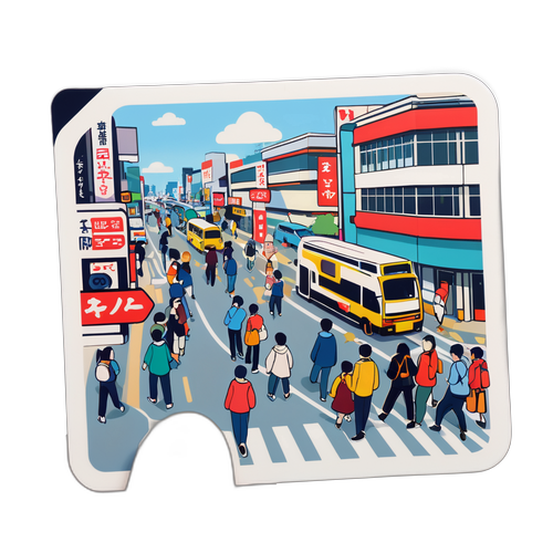 坂下交差点の人々の動きを観察するイラストステッカー