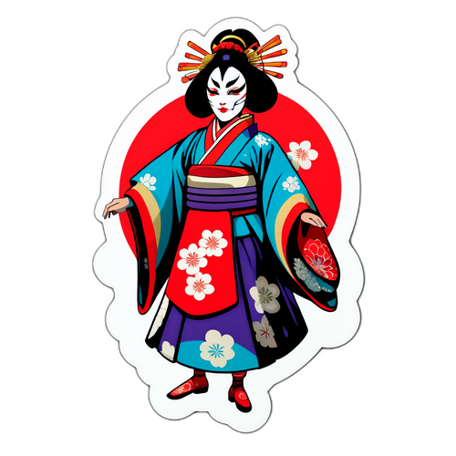 華麗な歌舞伎衣装を着たキャラクターのステッカー