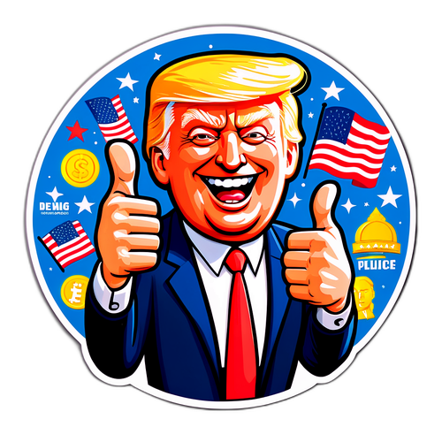Stiker Karikatur Donald Trump Memberi Jempol