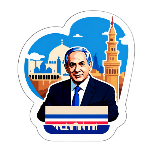 Minimalist Netanyahu Sticker with Israeli Landmarks