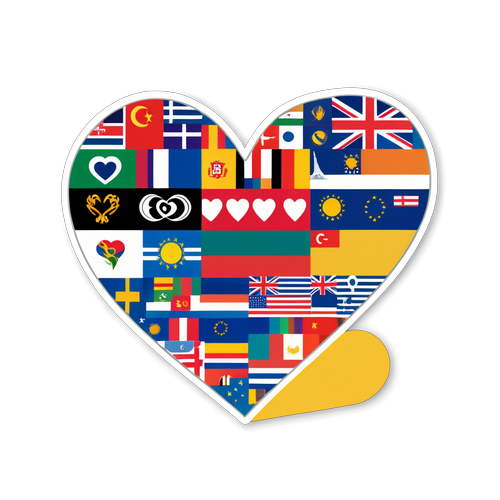 Hjerteformet klistremerke med Eurovision-flagg
