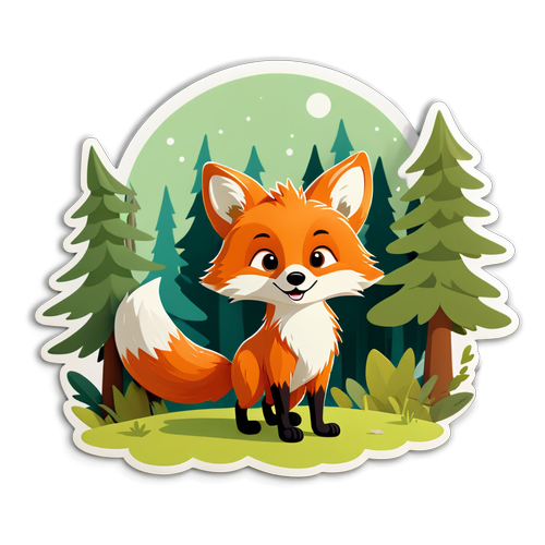 可愛卡通狐狸森林探險